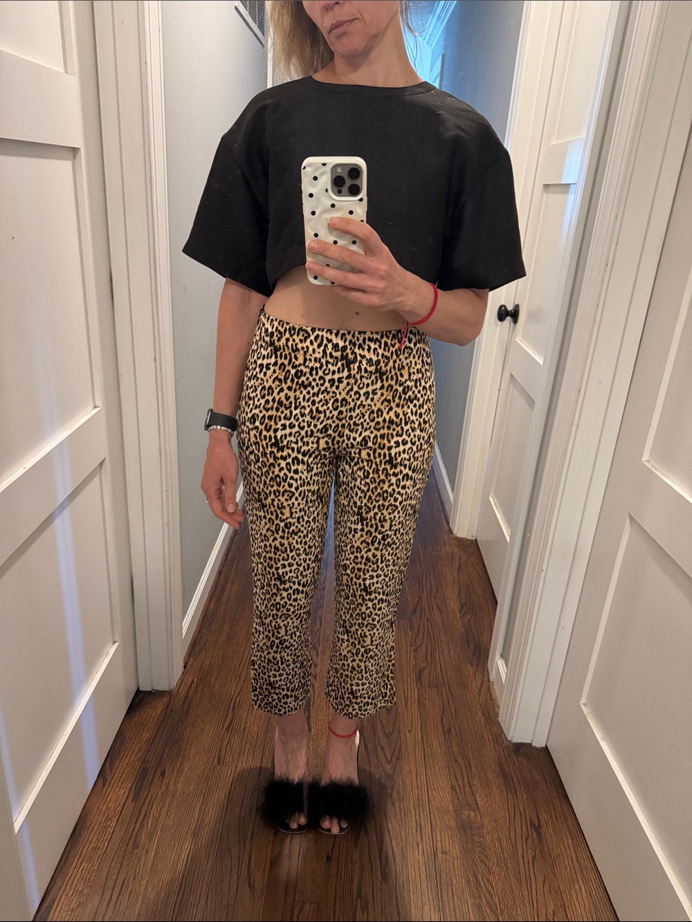 Zara Leopard Print Ankle-Length Wide-Leg Pants - Beige Black Brown